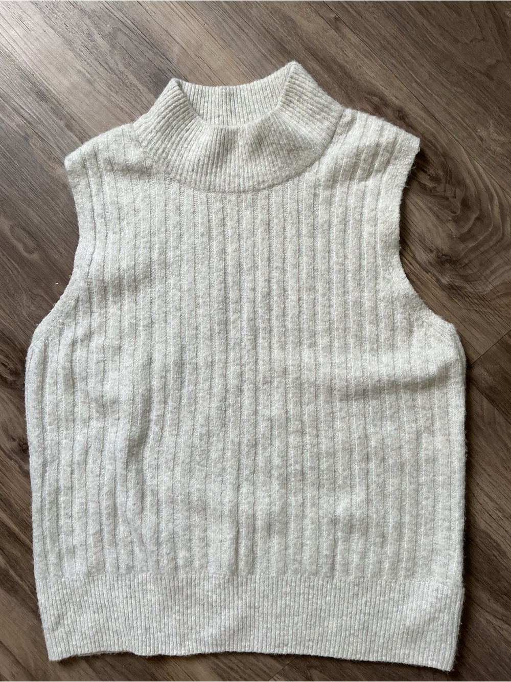 Rachel Zoe Ribbed Mock Neck Sweater Vest Cream Gray Large L